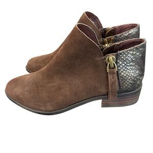Very Volatile Brown Suede Ankle Boots with Snake Print Detail